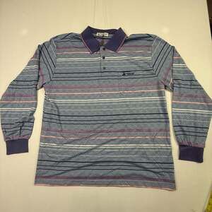 Beverly Hills Polo Club Vintage Long Sleeve Striped Polo Shirt with Pocket